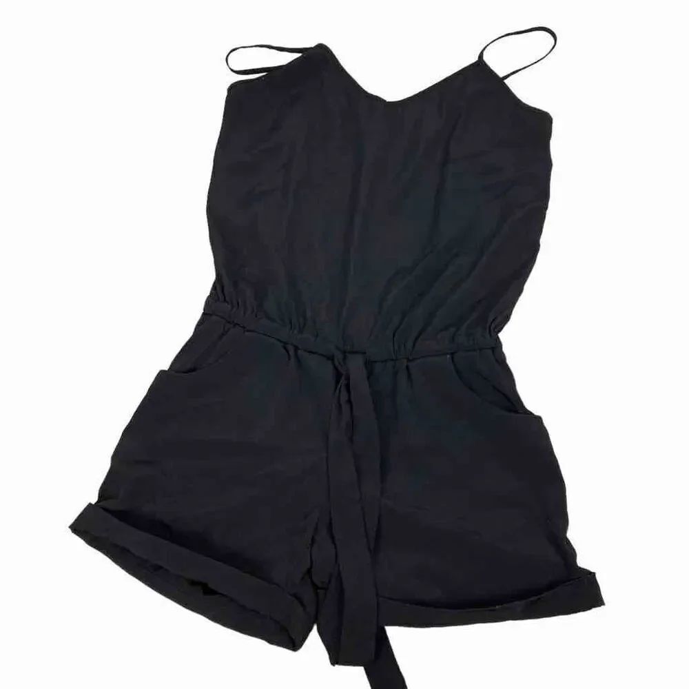 J. Crew Drapey Spaghetti Strap V-Neck Black Romper size XXS